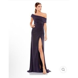 Mac Duggal 26517 Off The Shoulder Gown in Charcoal